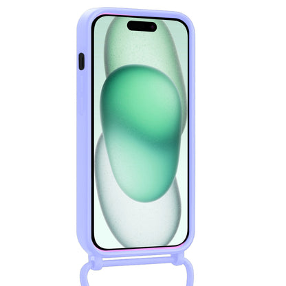 Forterra iPhone 15 Hoesje Met Telefoonkoord en Pasjeshouder Siliconen - Lila