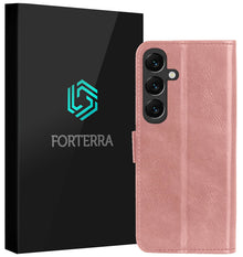 Forterra Samsung S25 Hoesje Bookcase Cover met Kaarthouder - Rosé goud