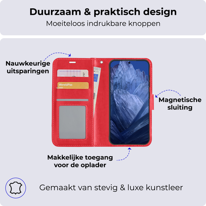 Forterra Google Pixel 8a Hoesje Bookcase Cover met Kaarthouder - Rood
