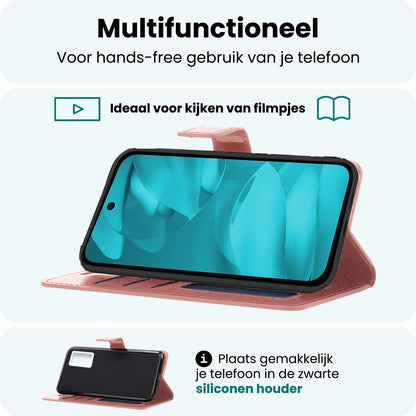 Forterra Google Pixel 9a Hoesje Bookcase Cover met Kaarthouder - Rosé goud