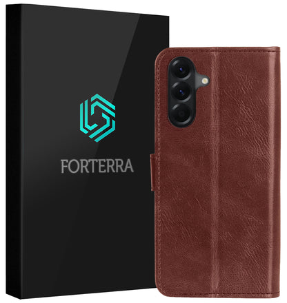 Forterra Samsung A17 Hoesje Bookcase Cover met Kaarthouder - Bruin