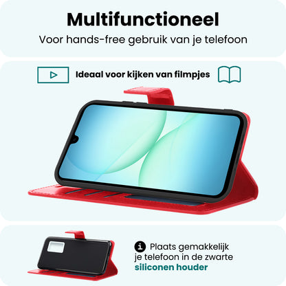Forterra Samsung A17 Hoesje Bookcase Cover met Kaarthouder - Rood