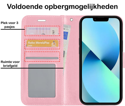 Forterra iPhone 14 Pro Max Hoesje Bookcase Cover met Kaarthouder - Lichtroze