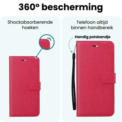 Forterra iPhone 16e Hoesje Bookcase Cover met Kaarthouder - Donkerroze