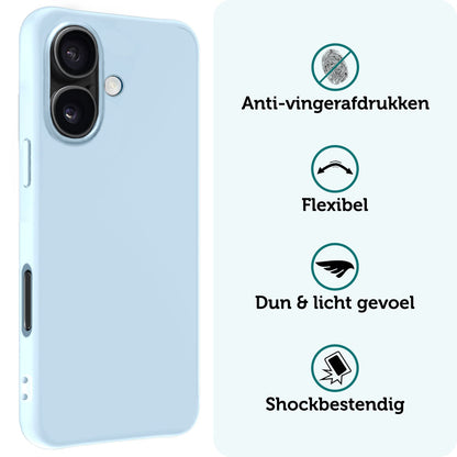 Forterra iPhone 16 Plus Hoesje Siliconen Backcover Lichtgewicht - Lichtblauw