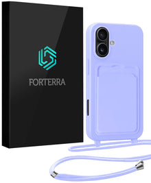 Forterra iPhone 16 Plus Hoesje Met Telefoonkoord en Pasjeshouder Siliconen - Lila