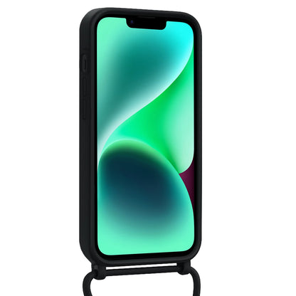 Forterra iPhone 13 Hoesje Met Telefoonkoord en Pasjeshouder Siliconen - Zwart