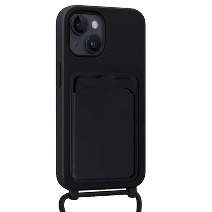 Forterra iPhone 13 Hoesje Met Telefoonkoord en Pasjeshouder Siliconen - Zwart