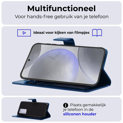 Forterra Samsung S24 Hoesje Bookcase Cover met Kaarthouder - Donkerblauw