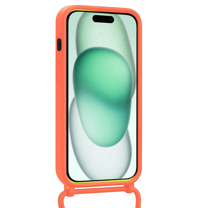 Forterra iPhone 15 Plus Hoesje Met Telefoonkoord en Pasjeshouder Siliconen - Papaya