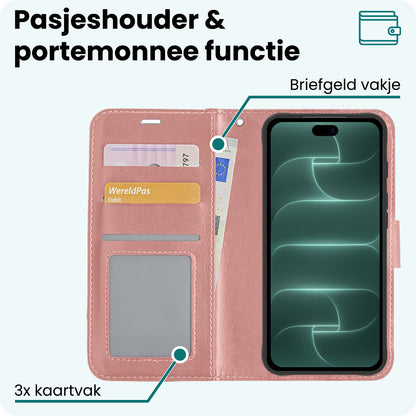 Forterra iPhone 18 Pro Hoesje Bookcase Cover met Kaarthouder - Rosé goud