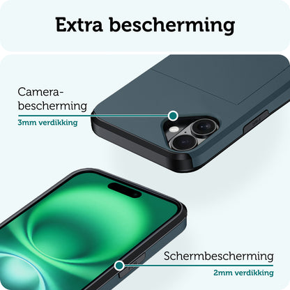 Forterra iPhone 16 Plus Hoesje Kaarthouder Hard Case Shockproof - Donkerblauw