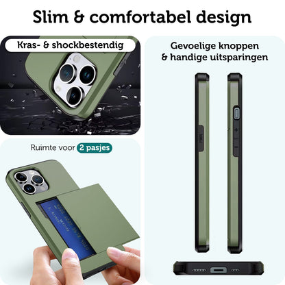 Forterra iPhone 16 Pro Hoesje Kaarthouder Hard Case Shockproof - Donkergroen