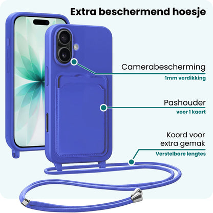 Forterra iPhone 17 Hoesje Met Telefoonkoord en Pasjeshouder Siliconen - Felblauw