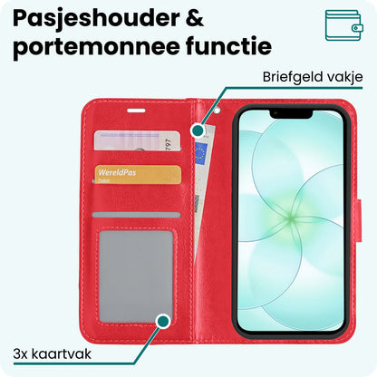 Forterra iPhone 17e Hoesje Bookcase Cover met Kaarthouder - Rood