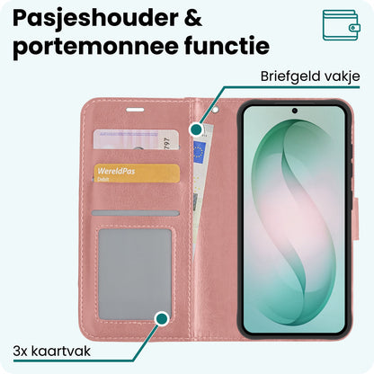 Forterra Samsung S26 Hoesje Bookcase Cover met Kaarthouder - Rosé goud