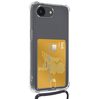 Forterra iPhone 16e Hoesje Kaarthouder met Koord Backcover Shockproof - Transparant