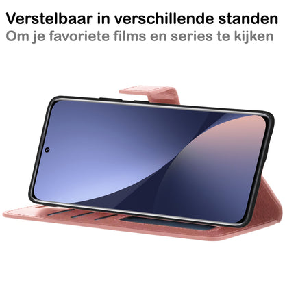 Forterra Xiaomi 12X Hoesje Bookcase Cover met Kaarthouder - Rosé goud