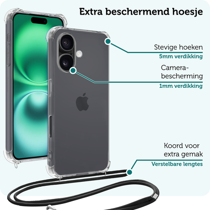 Forterra iPhone 16 Hoesje met Koord Backcover Shockproof - Transparant