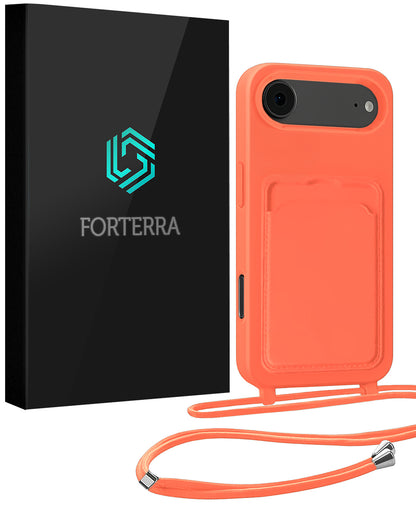 Forterra iPhone Air Hoesje Met Telefoonkoord en Pasjeshouder Siliconen - Papaya