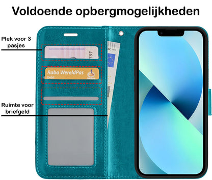 Forterra iPhone 13 Mini Hoesje Bookcase Cover met Kaarthouder - Turquoise