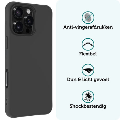 Forterra iPhone 16 Pro Hoesje Siliconen Backcover Lichtgewicht - Zwart