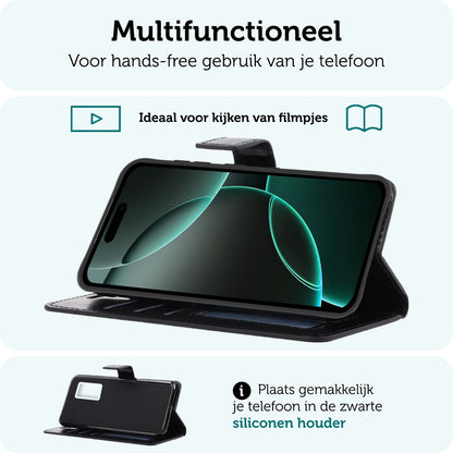 Forterra iPhone 16 Pro Max Hoesje Bookcase Cover met Kaarthouder - Zwart