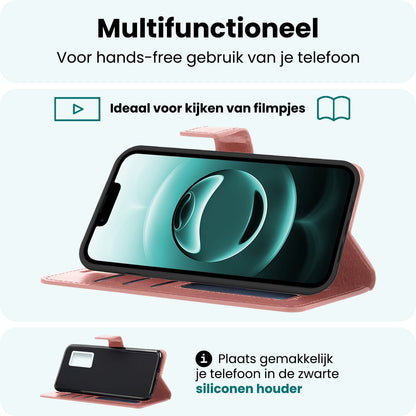 Forterra iPhone 16e Hoesje Bookcase Cover met Kaarthouder - Rosé goud
