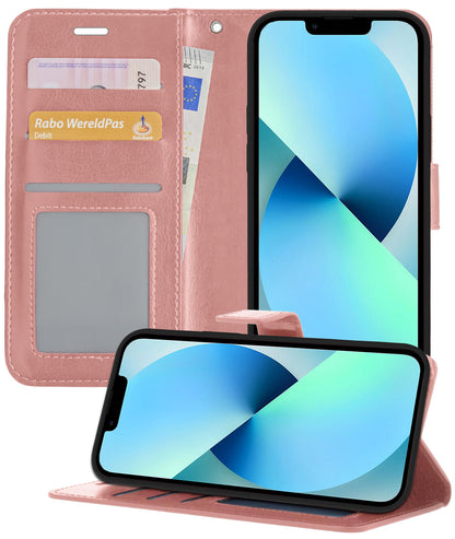 Forterra iPhone 14 Plus Hoesje Bookcase Cover met Kaarthouder - Rosé goud