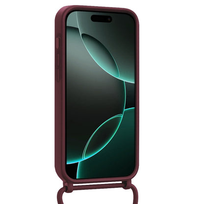 Forterra iPhone 16 Pro Hoesje Met Telefoonkoord en Pasjeshouder Siliconen - Aubergine