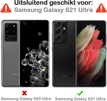 Forterra Samsung S21 Ultra Hoesje Bookcase Cover met Kaarthouder - Donkerroze