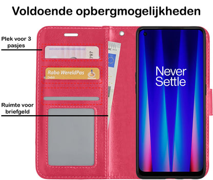 Forterra OnePlus Nord CE 2 Lite Hoesje Bookcase Cover met Kaarthouder - Donkerroze