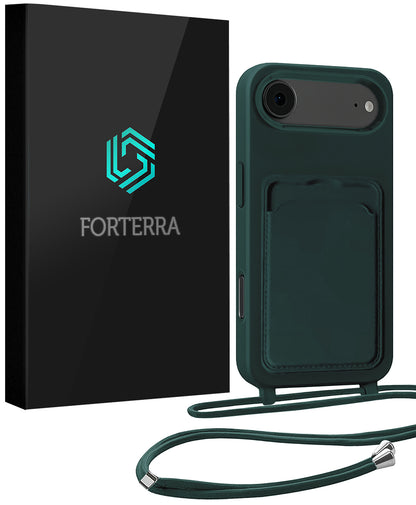 Forterra iPhone Air Hoesje Met Telefoonkoord en Pasjeshouder Siliconen - Donkergroen