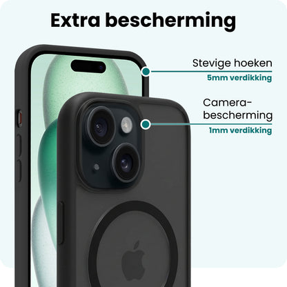 Forterra iPhone 15 Hoesje Geschikt voor Magsafe Backcover Shockproof - Zwart
