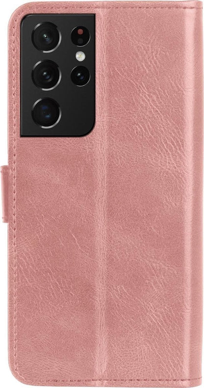 Forterra Samsung S21 Ultra Hoesje Bookcase Cover met Kaarthouder - Rosé goud