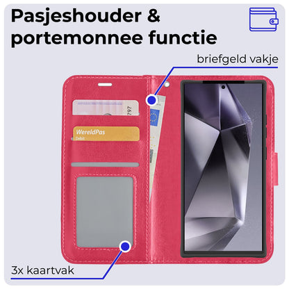 Forterra Samsung S24 Ultra Hoesje Bookcase Cover met Kaarthouder - Donkerroze