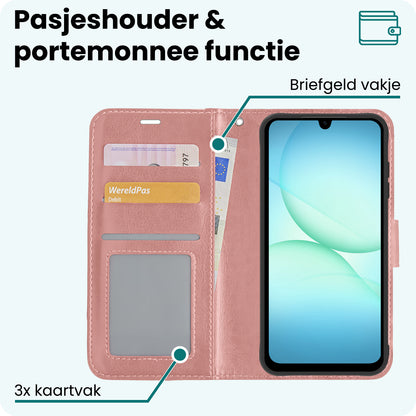 Forterra Samsung A17 Hoesje Bookcase Cover met Kaarthouder - Rosé goud