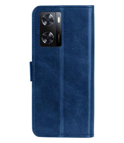 Forterra OPPO A57s Hoesje Bookcase Cover met Kaarthouder - Donkerblauw