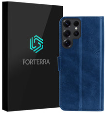 Forterra Samsung S25 Ultra Hoesje Bookcase Cover met Kaarthouder - Donkerblauw