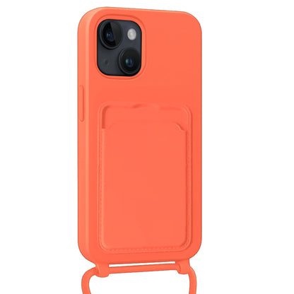 Forterra iPhone 14 Hoesje Met Telefoonkoord en Pasjeshouder Siliconen - Papaya