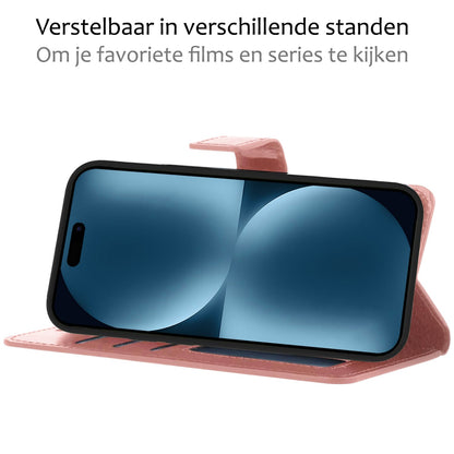 Forterra iPhone 15 Pro Hoesje Bookcase Cover met Kaarthouder - Rosé goud