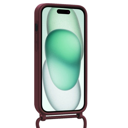 Forterra iPhone 15 Hoesje Met Telefoonkoord en Pasjeshouder Siliconen - Aubergine