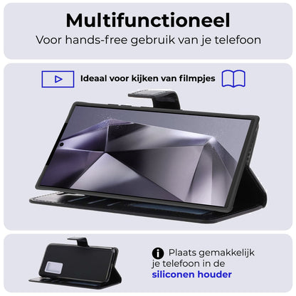 Forterra Samsung S24 Ultra Hoesje Bookcase Cover met Kaarthouder - Zwart