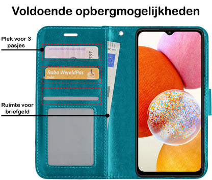 Forterra Samsung A14 Hoesje Bookcase Cover met Kaarthouder - Turquoise