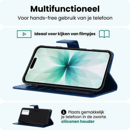 Forterra iPhone 17 Hoesje Bookcase Cover met Kaarthouder - Donkerblauw