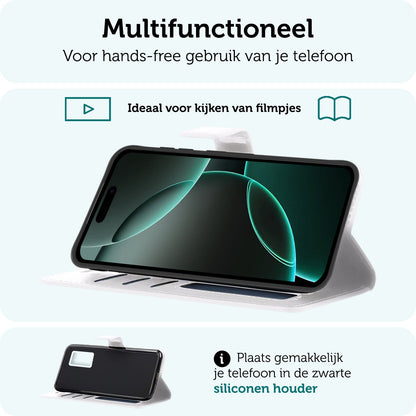 Forterra iPhone 16 Pro Max Hoesje Bookcase Cover met Kaarthouder - Wit