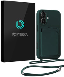 Forterra iPhone 17 Hoesje Met Telefoonkoord en Pasjeshouder Siliconen - Donkergroen