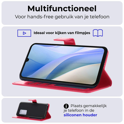 Forterra Samsung A15 Hoesje Bookcase Cover met Kaarthouder - Donkerroze
