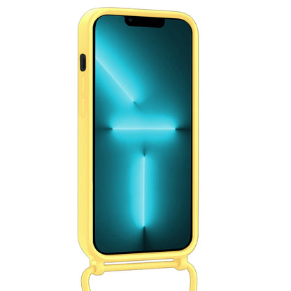 Forterra iPhone 13 Pro Max Hoesje Met Telefoonkoord en Pasjeshouder Siliconen - Geel