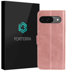 Forterra Google Pixel 10 Hoesje Bookcase Cover met Kaarthouder - Rosé goud